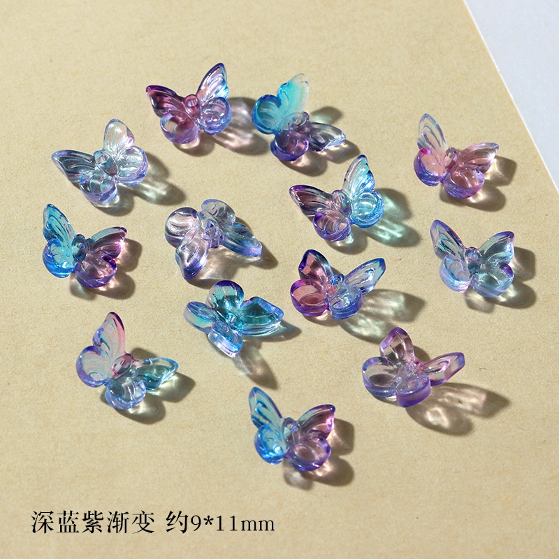 Set 10 Bông Tai Xỏ Hạt Thủy Tinh Hình Bướm Nhiều Màu Sắc Diy