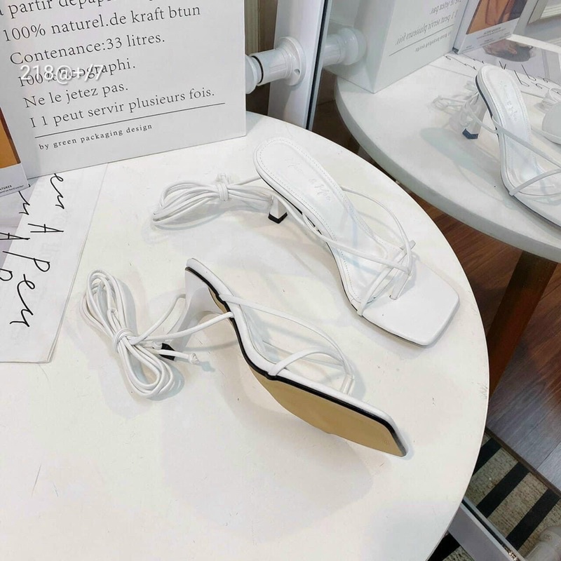 Giày sandal xỏ ngón dây dài quấn cổ chân gót nhọn 7p
