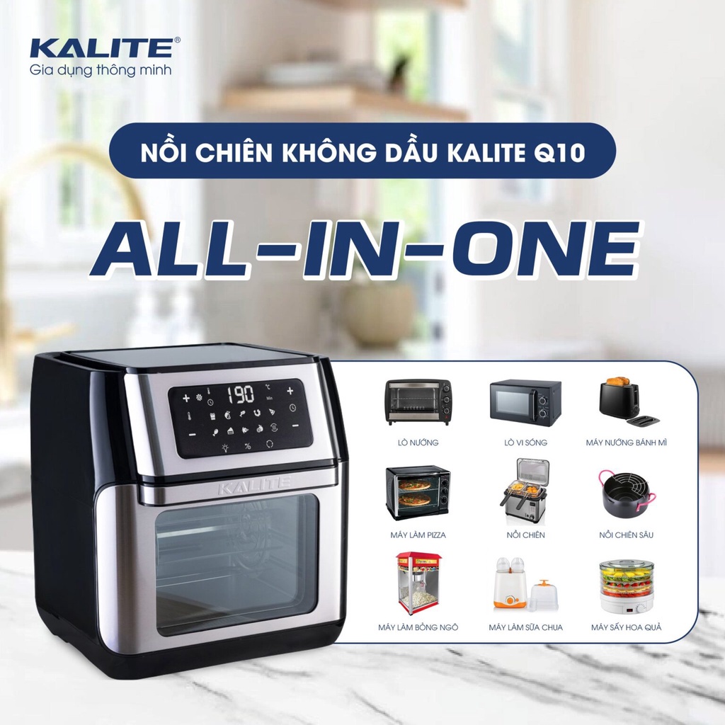 Nồi chiên không dầu kalite Q10, bếp chiên không dầu 10L, nồi chiên gà nguyên con, chính hãng kalite + quà tặng