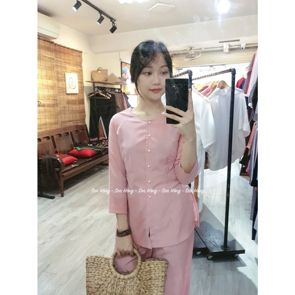 ️ BỘ ĐỒ đi chùa # áo bà ba  # set trang phục truyền thống # áo lam đi chùa đi chơi -  PHÁP PHỤC SEN HỒNG B15 Hồng