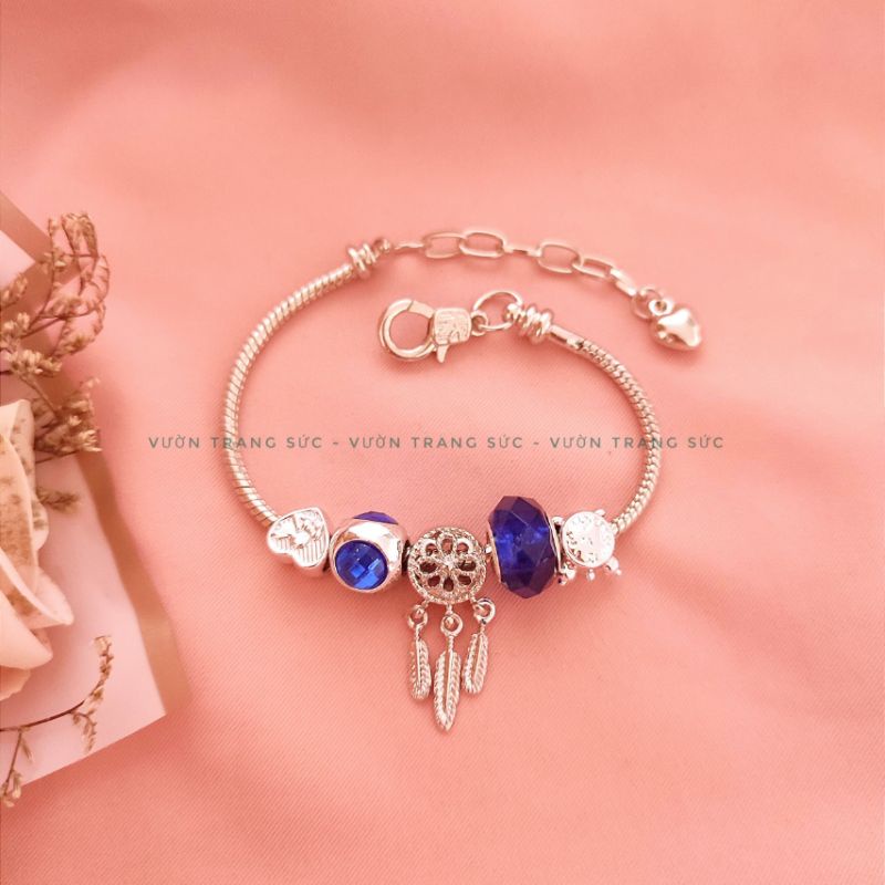 Vòng tay bạc Thái - Lắc tay nữ bạc Thái charm đá pha lê Dream Catcher xinh xắn Vườn Trang Sức