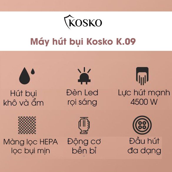 Máy Hút Bụi Mini Cầm Tay Không Dây Cao Cấp KOSKO, Bảo Hành 12 Tháng