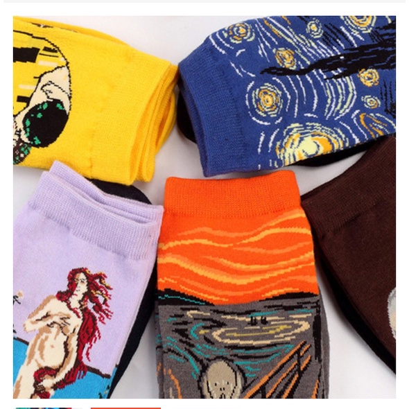 Đôi Vớ In Hình Tranh Sơn Dầu Van Gogh Nghệ Thuật Mùa Thu Đông Retro Mới Của Nữ