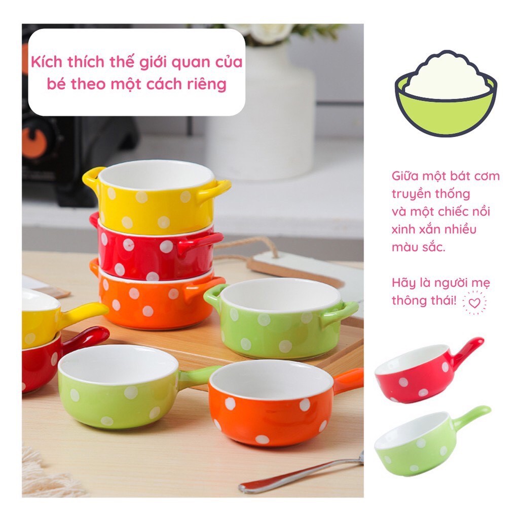 Bát ăn dặm kiểu Nhật, truyền thống gốm sứ hình nồi chấm bi nhiều màu mini 100ml-Beofamily