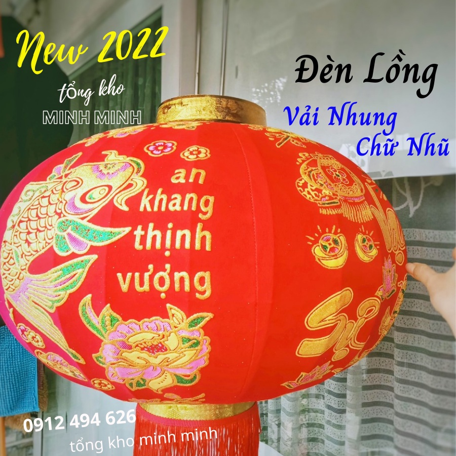 Đèn Lồng Vải Nhung Đỏ Treo Tết Lễ Hội Size 60cm 80cm 100cm chữ Việt Nam