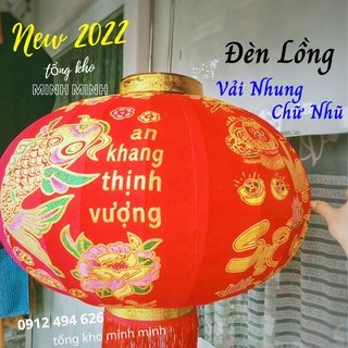 Đèn lồng vải nhung đỏ treo tết lễ hội size 60cm 80cm 100cm chữ việt nam