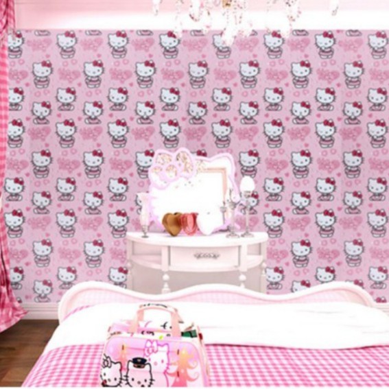 Cuộn 10m giấy dan tường KITTY DỄ THƯƠNG khổ rộng 45cm