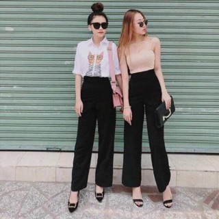 Quần dài ống xuông cạp cao
