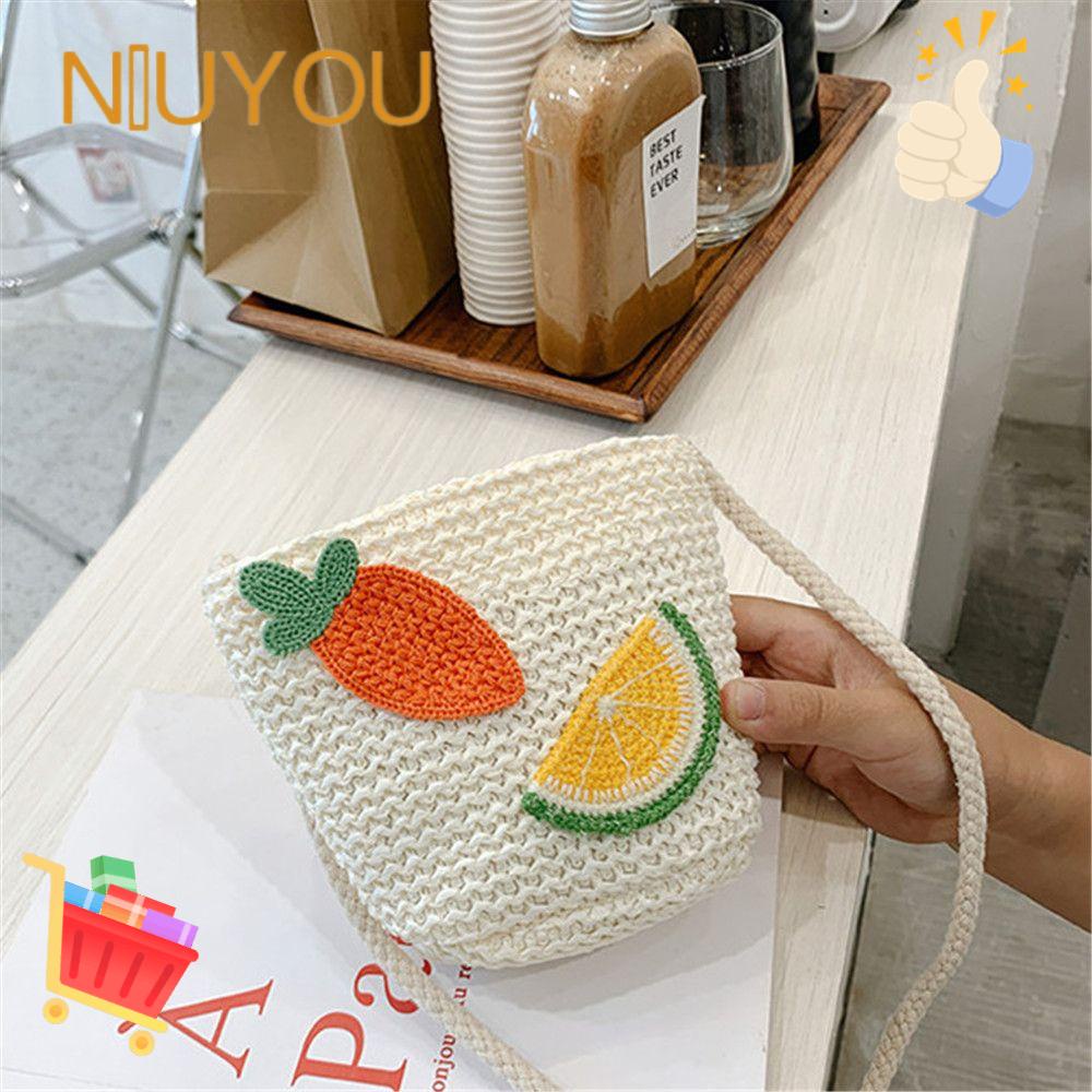 NIUYOU Cartoon Weave Shoulder Bag Cute Children Handbags Girls Rabbit Flower Coin Purses