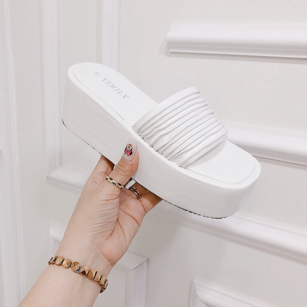 Dép nữ đế xuồng quai ngang kiểu dập ly đế bọc da cao 7P mẫu mới siêu Hot chất da mềm đi êm chân siêu tôn dáng