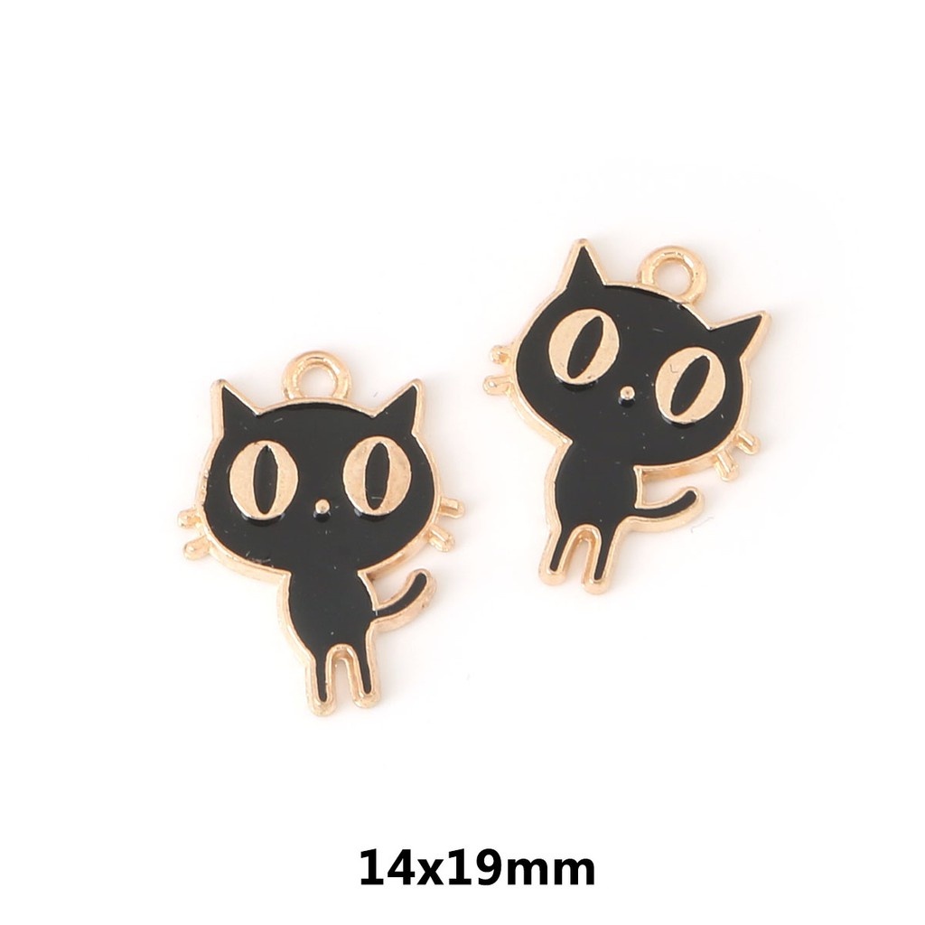 Charm kim loại hình mèo đen/ Charm tráng men/ Mặt dây chuyền hình mèo