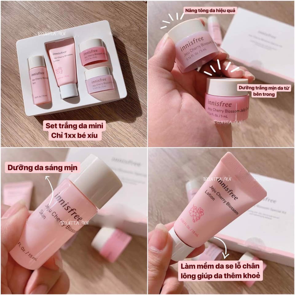 BỘ KEM DƯỠNG TRẮNG DA/ Bộ Dưỡng Ẩm, Trắng Da Chiết Xuất Lá Hoa Anh Đào Innisfree Jeju Cherry Blossom Cream Duo