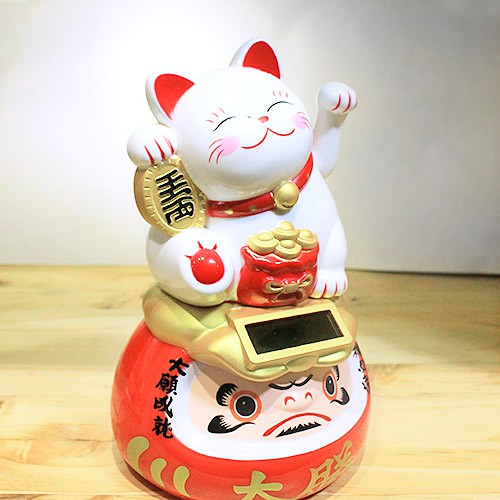 Mèo thần tài vẫy tay Daruma năng lượng ánh sáng 15cm tài lộc may mắn