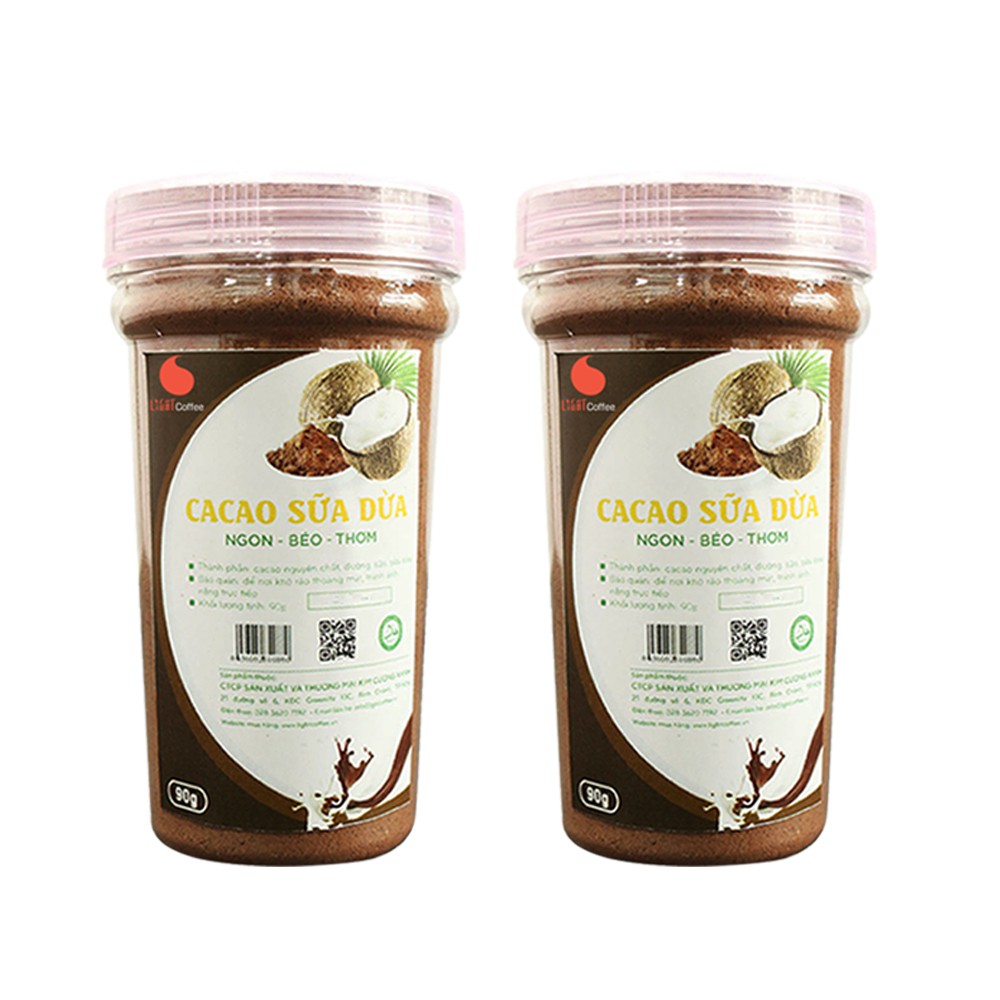 Combo 2 hũ (90g/hũ) Bột cacao sữa Dừa vị đậm đà, thơm ngon từ nhà sản xuất Light Coffee