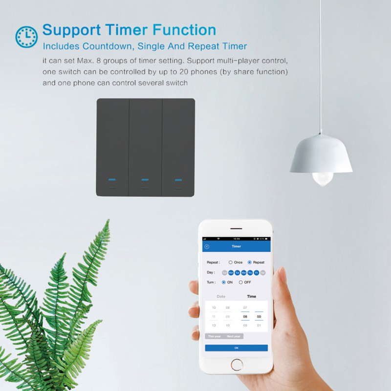 【Fast Delivery】 1/2/3 gang TUYA WiFi Smart Touch Switch  90-250V Home Wall Button for Alexa and Google Home Assistant EU &amp; UK Standard 【Veemm】