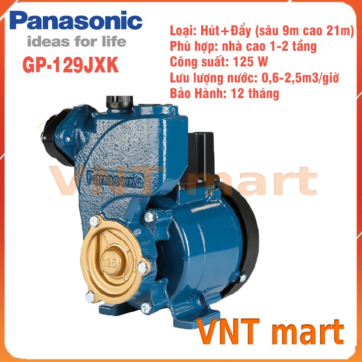 Máy Bơm nước Panasonic đẩy cao - GP-129JXK – Công suất 125W- Hút sâu 9m - đẩy cao 21m - BH 12 tháng – VNT Mart