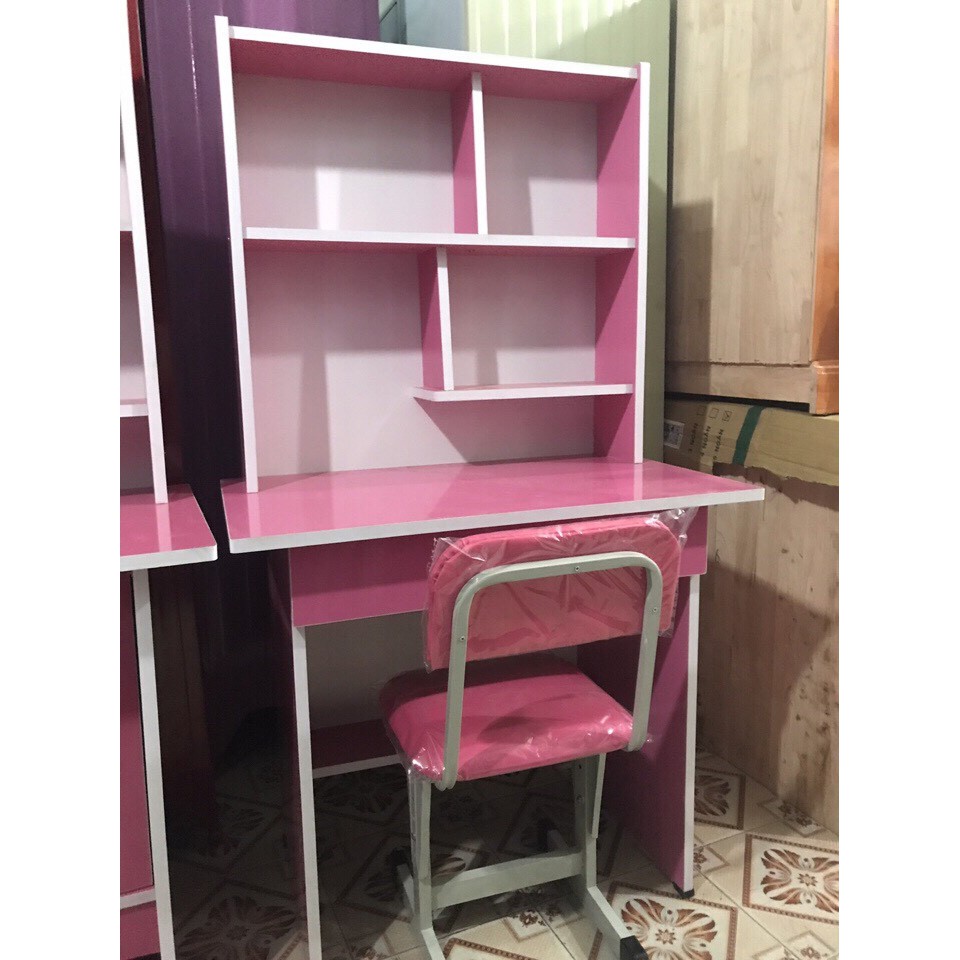Bàn học sinh kèm giá sách ván ép rộng 80cm màu kem sữa Lâm Gia