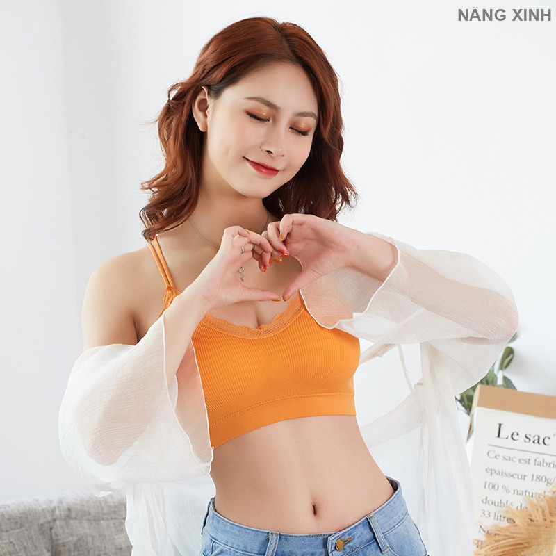[NẮNG XINH] áo ngực cao cấp chất cotton sọc len phối ren, thấm hút, cực chất mã NAG01 | BigBuy360 - bigbuy360.vn