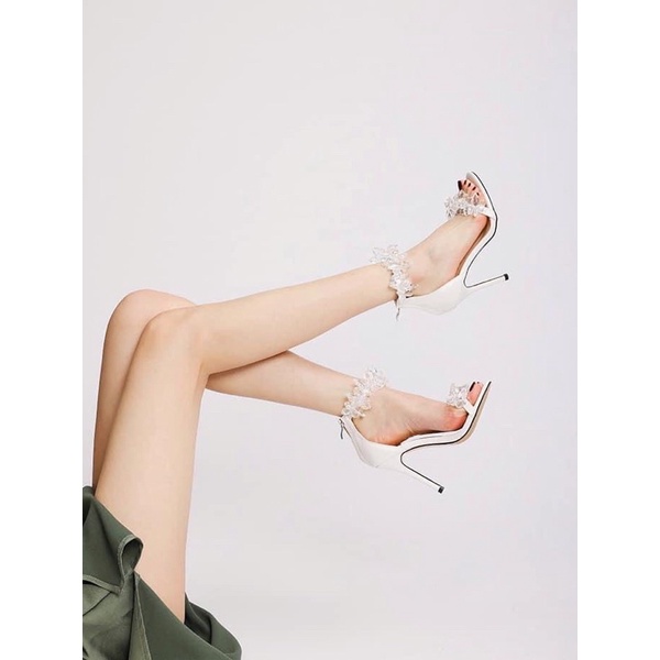 Sandal đính đá pha lê giày cao gót đi tiệc