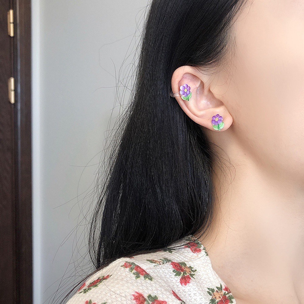 AROMA Geometric Flower Ear Cuff New Candy Color Stud Earrings Cute Resin Fashion Jewelry Sweet Acrylic For Women Clip On Earrings