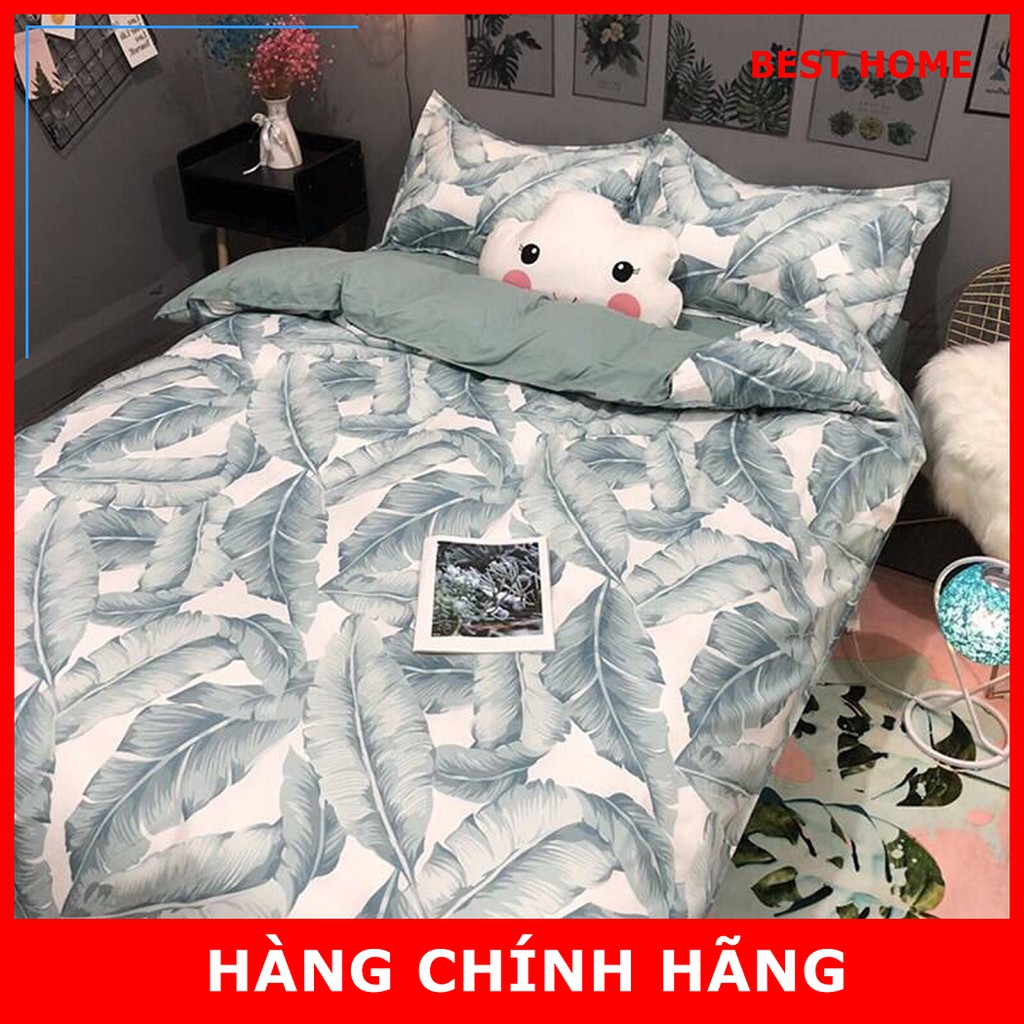 Ga gối poly cotton Lá Chuối nhập khẩu bộ 4 món Chăn, ga , 2 vỏ gối | BigBuy360 - bigbuy360.vn