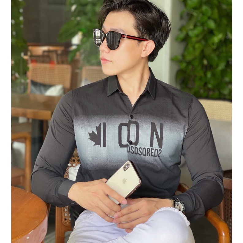 Áo sơ mi nam dài tay vải đũi in chữ hiệu sang trọng, co giãn mặc mát form vừa VBSHOP012