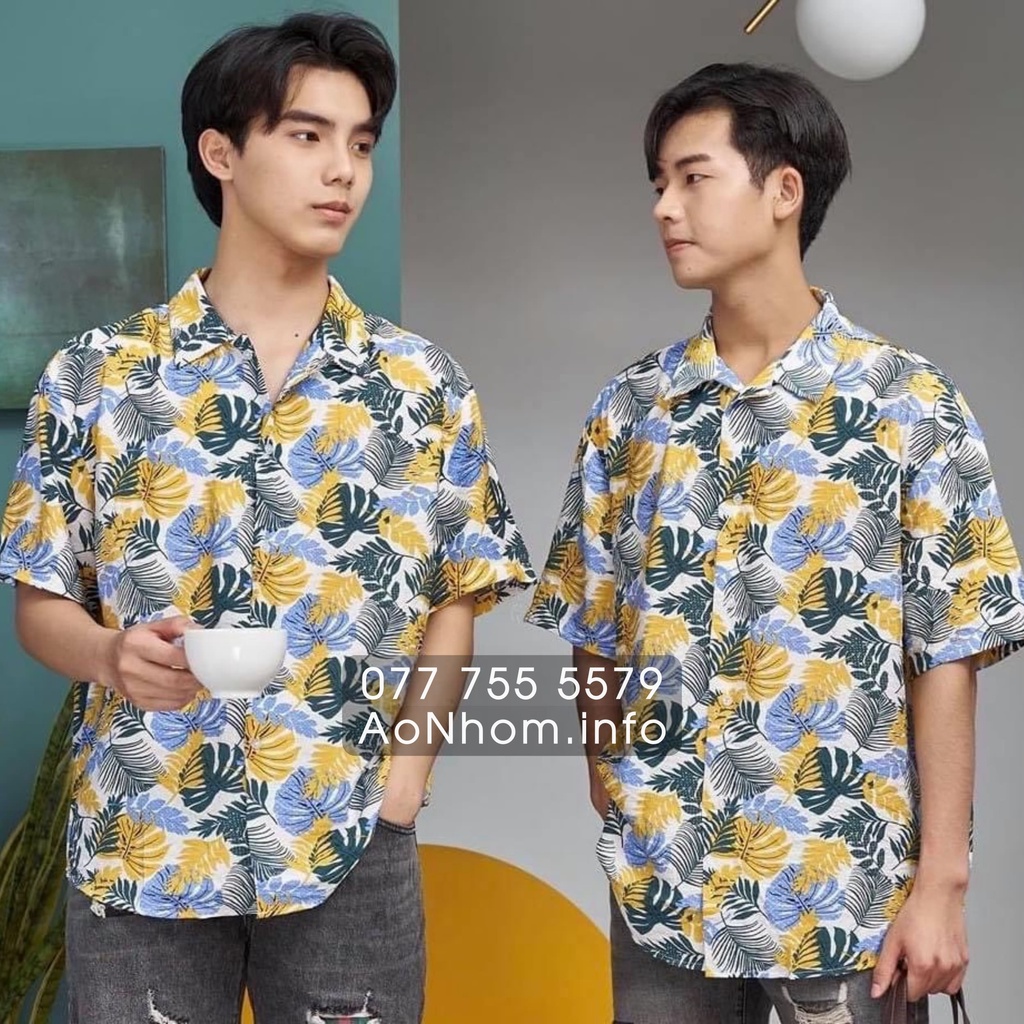 Áo Sơ Mi Hawaii Đi Biển Mềm Mát - Lá Đỏ Vàng - Áo Đôi Đồng Phục Nhóm Lớp Team Building Hoạ Tiết Hoa Lá Trái Cây