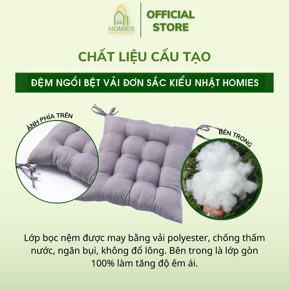 Đệm Ngồi Bệt Vải Đũi HOMIES Kích Thước 40cm x 40cm - Màu Đơn Sắc Phong Cách Nhật Bản