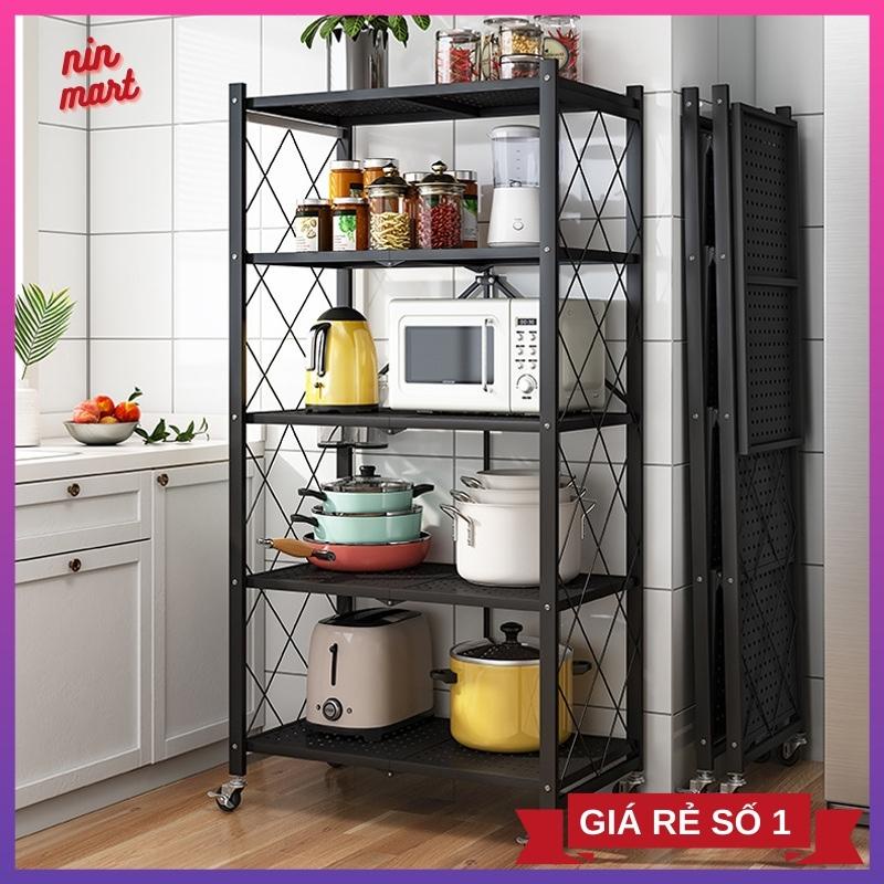 Kệ bếp đa năng gấp gọn Kệ gấp gọn thông minh 5 tầng chắc chắn thép chống rỉ