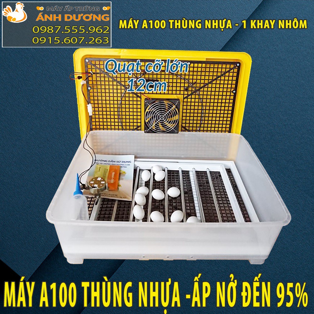 [Giá Rẻ Nhất] - Máy ấp trứng mini Ánh Dương A100 thùng nhựa - Ấp tự động 50 trứng - 1 tầng khay đảo nhôm