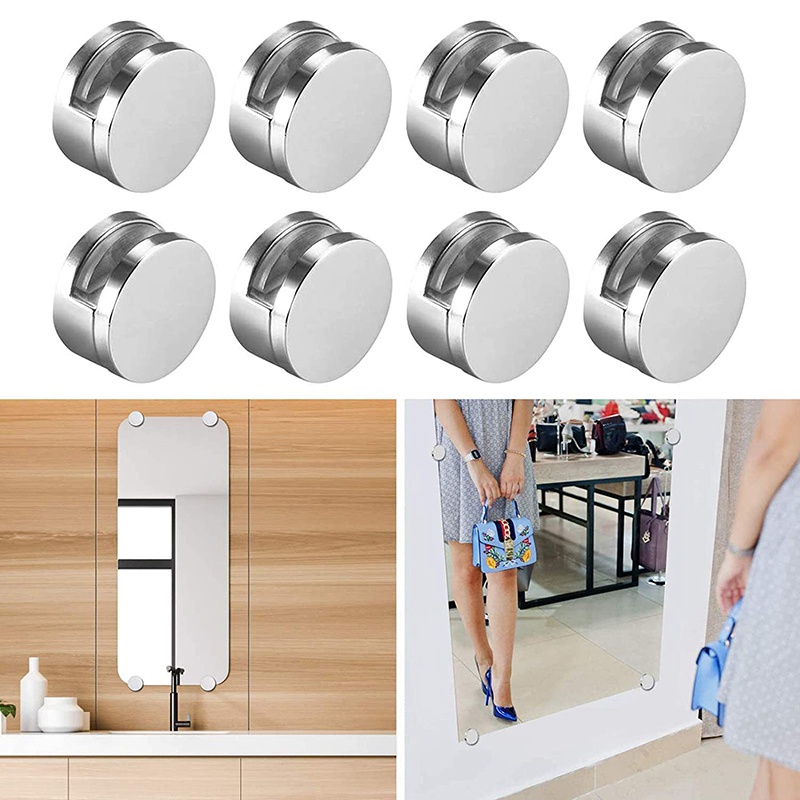 Bộ kẹp gương 8 chiếc Giá đỡ gương Kẹp hợp kim kẽm Giá đỡ gương cho tường Lắp cố định cho gương dày 3-5mm