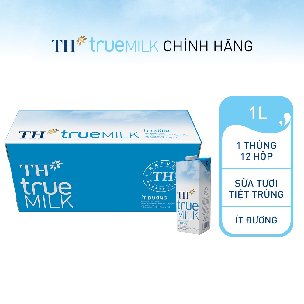 [HSD T7-2022] Thùng 12 Hộp Sữa Tươi Tiệt Trùng Ít Đường TH True Milk 1L