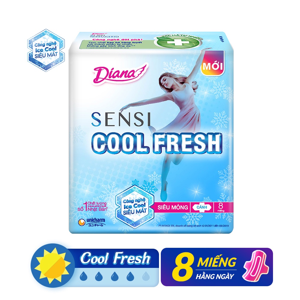 Băng vệ sinh Diana Sensi Cool Fresh siêu mỏng cánh gói 8 miếng