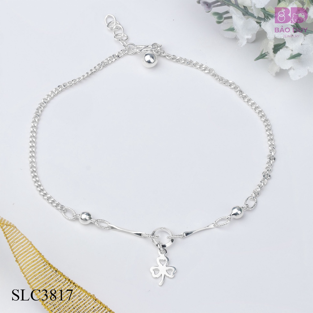 Lắc chân bạc nữ charm nơ phối bi Bảo Duy Jewelry - SLC3817