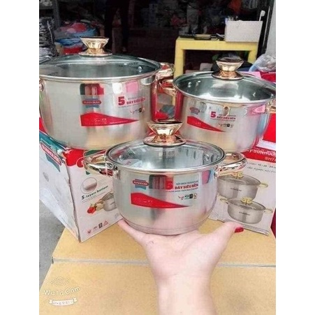 Bộ NỒI INOX 5 ĐÁY CAO CẤP SUNHOUSE SH781 hàng chính hãng