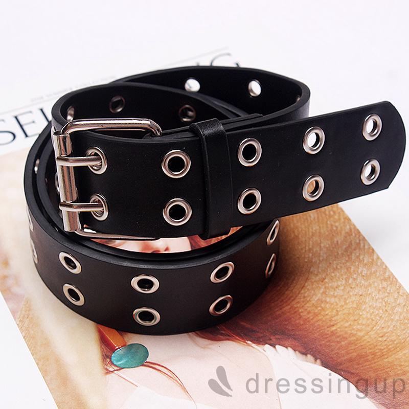 DRESSINGUP-Dây thắt lưng với hàng lỗ nút cài đôi phong cách punk rock cá tính thời trang