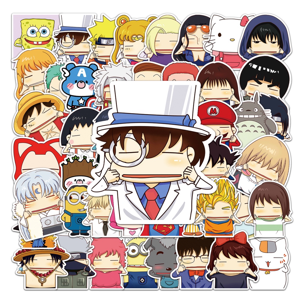 Combo 30 Sticker Chống Nước Decal Dán Điện Thoại Laptop Mũ Bảo Hiểm Vali Guitar Bình Nước Sổ Tay [Khuôn Mặt Hoạt Hình]