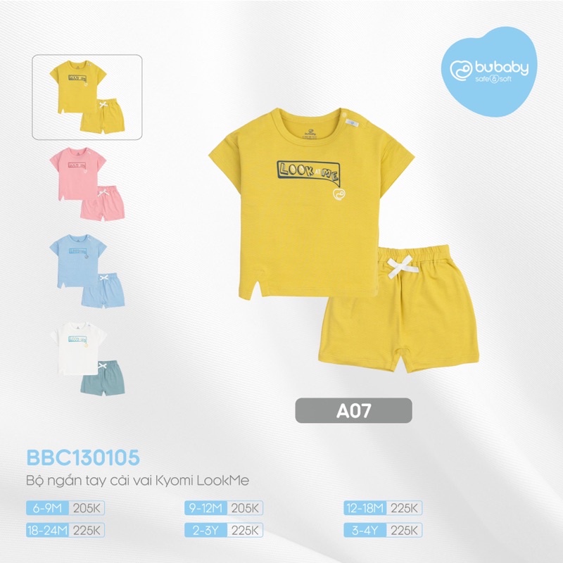 Bubaby! Bộ ngắn tay cài vai quần đùi Kyomi Lookme chất liệu Bamboo cotton cho các bé từ6m-4y.