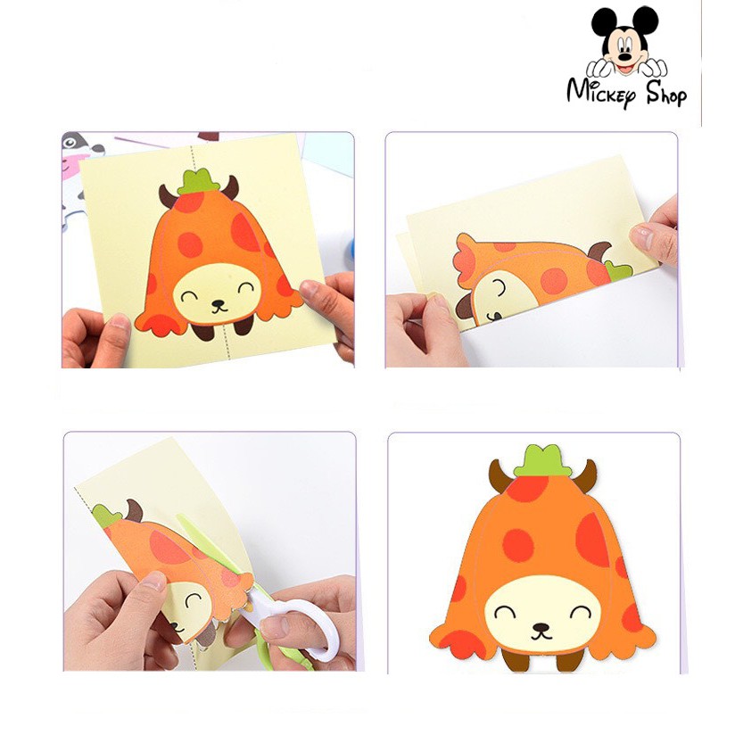 Đồ chơi cắt giấy Mickeyshop, giấy màu thủ công 180 tờ hình cắt giúp bé rèn luyện tính kiên trì và khéo léo