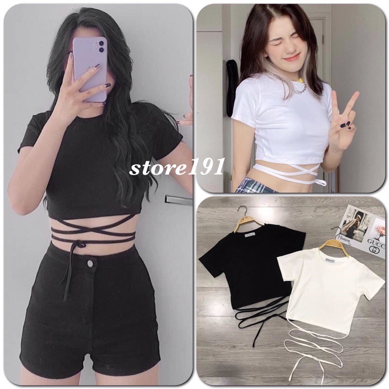 Áo Croptop Cổ Tròn TN Buộc Dây Eo Sexy - AN01