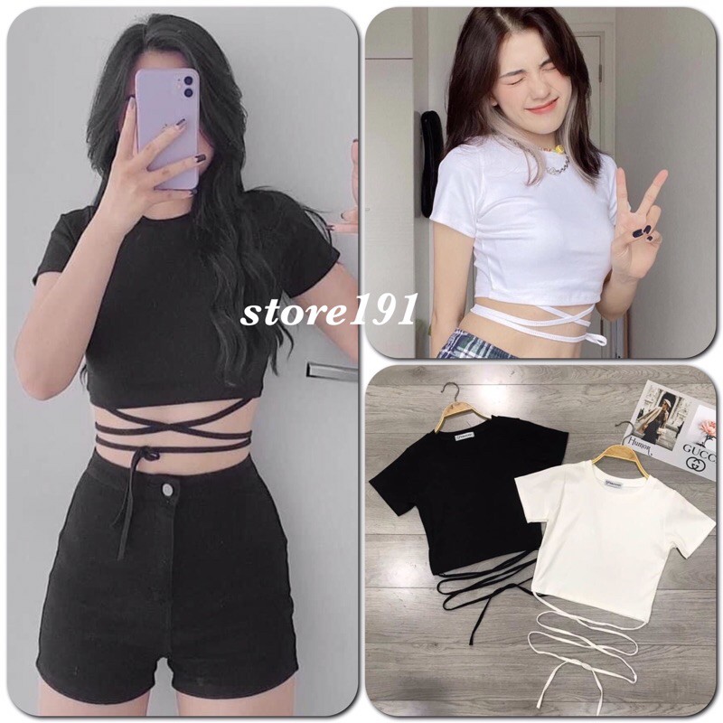 Áo Croptop Cổ Tròn TN Buộc Dây Eo Sexy AN01