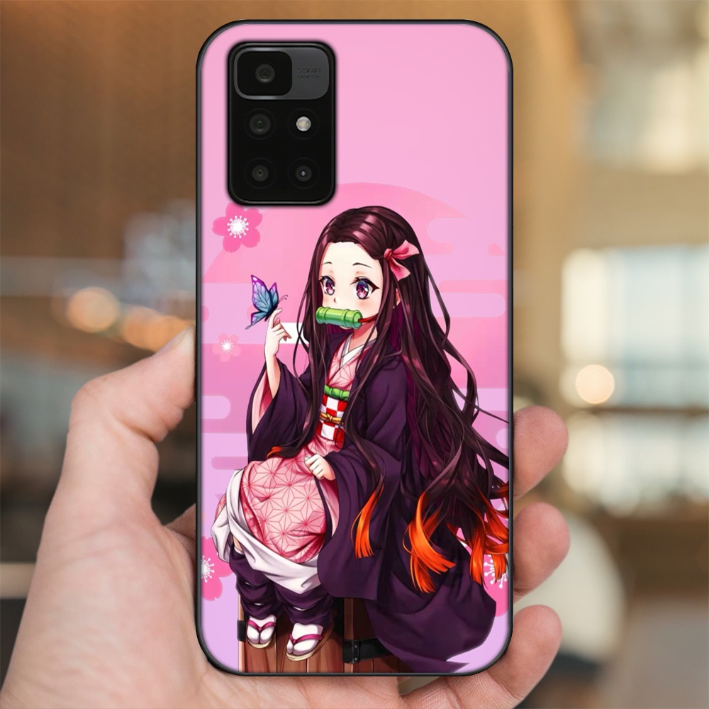 Ốp lưng Xiaomi Redmi 10 viền đen in hình Nezuko Kimetsu no Yaiba