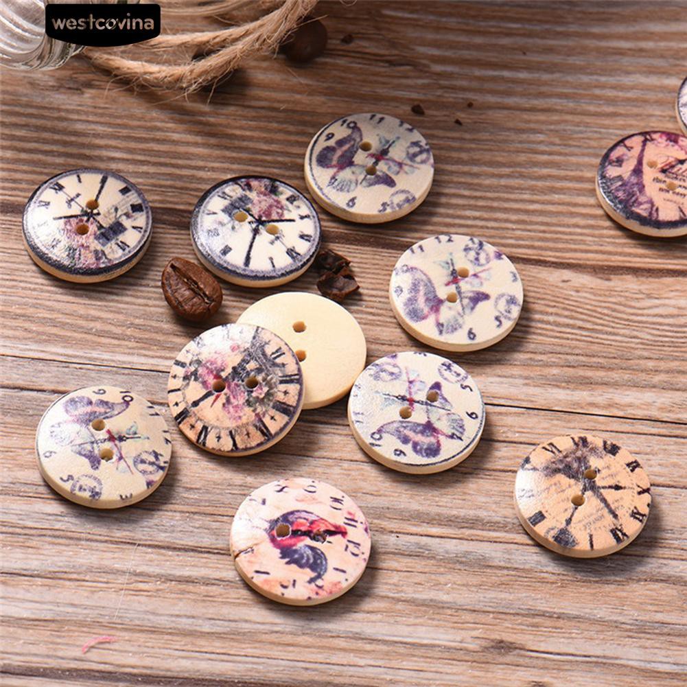 Set 50 Nút Gỗ 2 Lỗ Hình Đồng Hồ Vintage