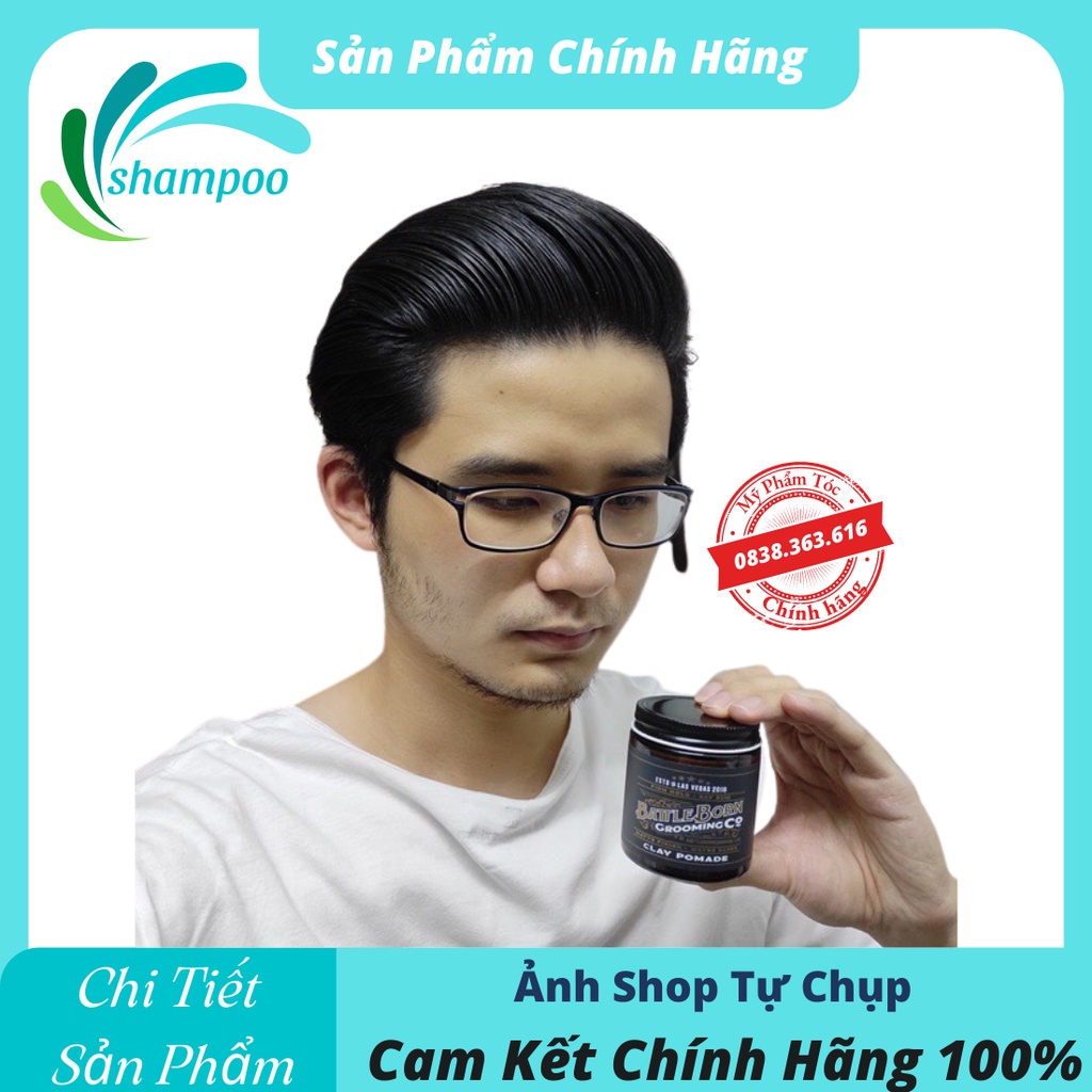Sáp vuốt tóc nam tạo kiểu BATTLE BORN clay pomade bản cao cấp lọ thủy tinh siêu giữ nếp