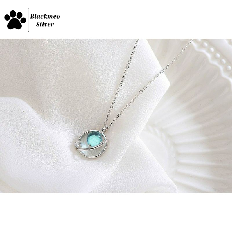 Dây chuyền hành tinh đá xanh nhân tạo bạc S925-Blackmeo