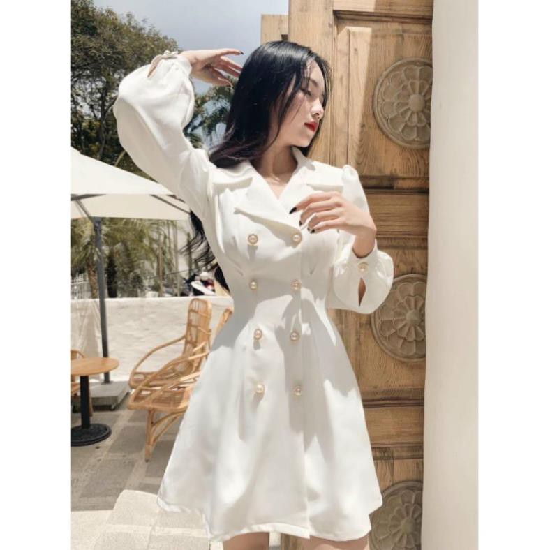 Váy đẹp, vest 6 nút tay dài trắng đen sang trọng