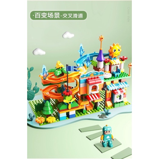 (kèm đế ghép) Bộ lego cầu trượt Mặt trời 211 chi tiết size duplo