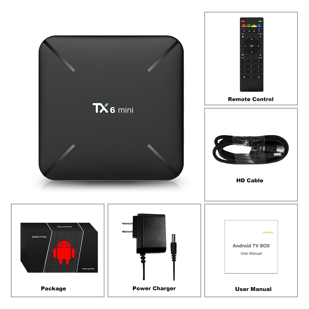 TX6 Hộp TV Mini Android 9.0 Allwinner H6 Quad Core Smart TV Box 2GB 16GB 2.4GHz WiFi Media Player 4K H.265 TX6 Mini Game Box