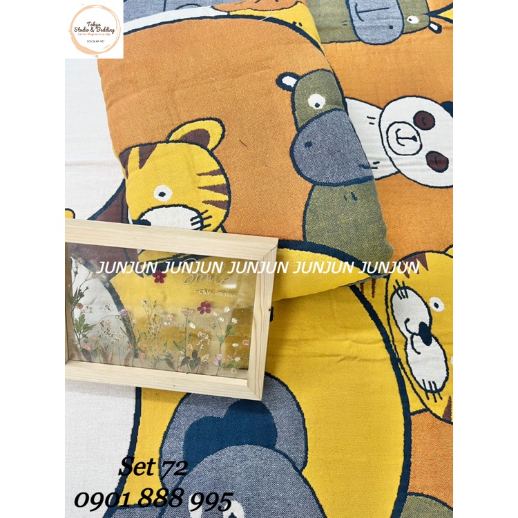 N25_SET Chăn Ga Gối vải Xô Organic cotton dòng cao cấp