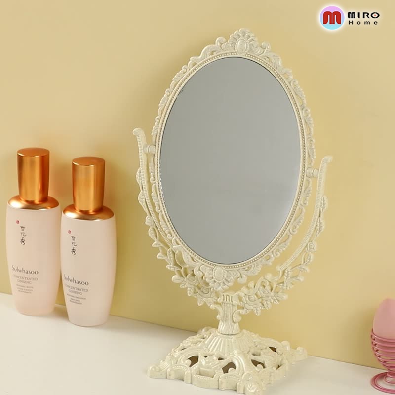 Gương trang điểm để bàn 2 mặt, gương công chúa vintage phong cách tiểu thư MIROHOME